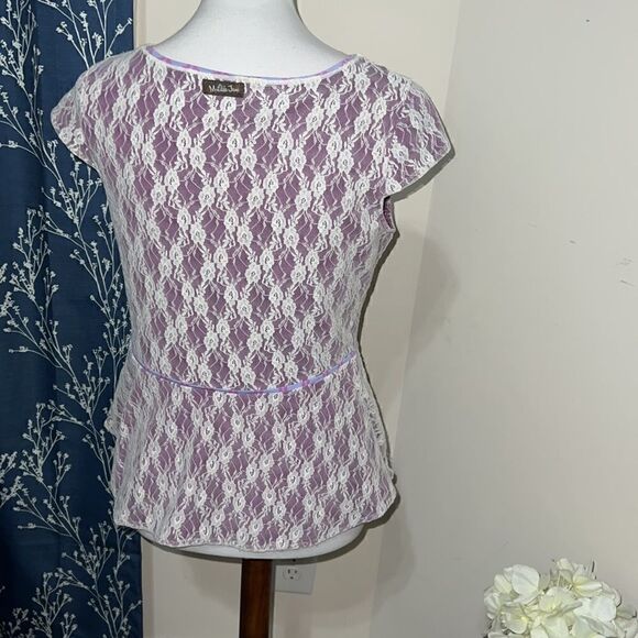 Matilda Jane Clothing MJ Pippenger Peplum Top Lace Cap Sleeve Purple sz M Medium - Picture 3 of 8